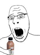 arm bottle glasses hand holding_bottle holding_object holding_soylent open_mouth plastic_bottle soy soyjak soylent soylent_(cacao) soylent_bottle stubble subvariant:nucob variant:cobson // 576x789 // 61.2KB