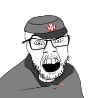 cap clothes glasses hat kolyma mustache open_mouth soyjak stubble variant:feraljak // 1500x1500 // 307.8KB
