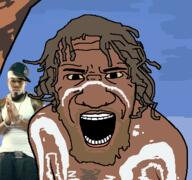 50_cent aboriginal australia beard brown_hair brown_skin drawn_background hair open_mouth sky soyjak tattoo variant:el_perro_rabioso // 427x400 // 68.5KB