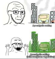 2soyjaks closed_mouth glasses hand hands_up open_mouth soyjak stubble text thing_japanese variant:excited_soyjak variant:soyak // 750x800 // 384.3KB