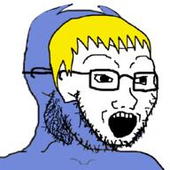 beard blue_skin cheeks cordtroon discord eyebrows glasses horn impersonation mask nate raised_eyebrow satan soyjak stubble variant:soyak yellow_hair // 900x900 // 108.6KB