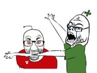 2soyjaks 4chan anime antenna arm bite biting closed_eyes clothes crying glasses green_hair hair hand open_mouth orange_eyes rabid reddit redditard soyjak stubble tshirt variant:el_perro_rabioso variant:ohgodmyarmjak variant:unknown yotsoyba // 856x645 // 83.3KB