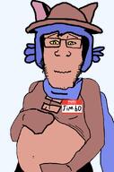 animal anthro belly boots cat cat_ear closed_mouth full_body glasses hello_my_name_is_(sticker) jimbo_(namefag) meta:namefags meta:the_baby_is_black navel niko_(oneshot) pregnant purple_hair robe scarf standing sticker subvariant:neutralplier tan_skin transparent_background variant:markiplier_soyjak video_game yellow_sclera // 600x907 // 27.0KB