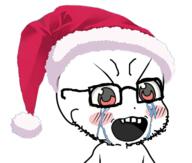 angry anime bloodshot_eyes blush christmas clothes crying glasses gyate_gyate hat open_mouth redraw santa_hat series:gyatejaks soiboi soyjak stubble touhou variant:soyak video_game // 472x400 // 133.9KB