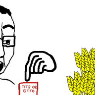 2soyjaks angry animated arm button female glasses hair hand hands_up open_mouth soyjak subvariant:female_chudjak subvariant:trad_wife tits_or_gtfo variant:chudjak wheat wheat_field yellow_hair // 800x317 // 80.7KB