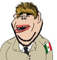 amerimutt clothes hair mexican_twink meximutt necktie open_mouth soyjak stubble subvariant:impish_amerimutt suit variant:impish_soyak_ears yellow_hair // 1016x1062 // 173.6KB