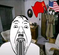 adolf_hitler flag:soviet_union flag:united_states glasses gun hair hitler_mustache irl_background meta:leaky open_mouth soldier soyjak suicide teeth tongue variant:bernd variant:unknown // 1080x999 // 867.5KB