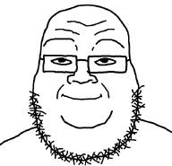 bald beard closed_mouth fat glasses happy obese smile smug soyjak stubble variant:jaque white_background white_skin // 701x677 // 13.6KB