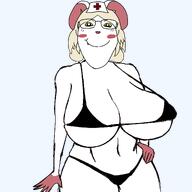 anthro big_breasts bikini blond furry hand_on_hip lorna mouse mouse_ears nurse_hat subvariant:bridget terrible_mouse toned variant:bernd white_fur white_skin yellow_sclera // 2048x2048 // 568.3KB