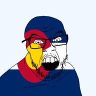 angry colorado flag flag:colorado glasses hair looking_at_you mustache open_mouth soyjak state stubble teeth transparent_background united_states variant:feraljak // 1500x1500 // 65.4KB
