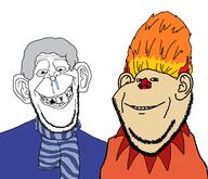 2soyjaks bad_teeth closed_mouth clothes ear grey_hair grin heat_miser miser_brothers mucus orange_hair scarf smile snow_miser soyjak stubble the_year_without_a_santa_claus variant:britson variant:impish_soyak_ears white_skin // 1452x1248 // 257.5KB