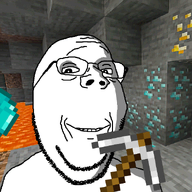 animated cave closed_mouth diamond diamond_(minecraft) gem glasses gold lava minecraft mining ominous pickaxe pickaxe_(minecraft) shadow smile soyjak stone stubble subvariant:wholesome_soyjak variant:gapejak video_game // 600x600 // 636.9KB