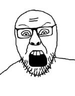 glasses open_mouth soyjak stubble template variant:feraljak_front // 800x1024 // 19.2KB