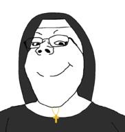 catholicism christianity closed_mouth clothes cross glasses necklace nun smile soyjak subvariant:gapejak_female variant:gapejak // 940x992 // 82.6KB