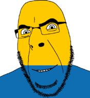 country flag flag:opole full_head glasses hair looking_at_you open_mouth opole poland smile soyjak stubble teeth text variant:cobson voivodeship // 775x849 // 20.8KB