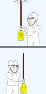 2soyjaks angry animated arm broom closed_mouth glasses hand holding_object looking_up soyjak stubble variant:soyak // 500x1010 // 27.3KB