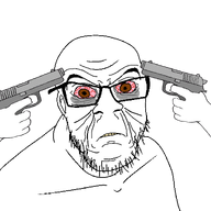 eyebrows glasses gun hand red_eyes stubble variant:feraljak wrinkles // 1500x1500 // 248.7KB