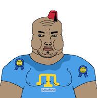 artist:nickolas-003 astrofene_(namefag) award blue_shirt brown_skin clothes crimea crimean_tatar double_chin fez stubble subvariant:chudjak_front subvariant:muscular_chud subvariant:obese_chud sweat_stain sweating variant:chudjak // 1059x1077 // 32.7KB