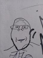 glasses graffiti internet_is_leaking irl smile soyjak stubble subvariant:wholesome_soyjak tagjak tedraw variant:gapejak // 362x483 // 187.2KB