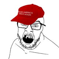 broken_teeth clothes cracked_teeth glasses hat maga missing_teeth open_mouth soyjak stubble variant:feraljak // 1500x1500 // 416.3KB