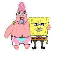 2soyjaks ack arm bloodshot_eyes cartoon chud_troon_alliance closed_mouth clothes crying friendship full_body glasses hair hand leg mustache necktie nickelodeon open_mouth patrick_star purple_hair smile smug soyjak spongebob_squarepants stubble subvariant:chudjak_front tongue tranny variant:bernd variant:chudjak yellow_teeth // 470x477 // 45.0KB