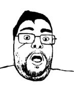 beard clothes glasses hair mustache open_mouth soyjak stubble tongue variant:unknown // 374x493 // 31.2KB