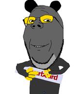 animal arm bear clothes ear glasses grey_skin hand holding_object overboard smile soot soot_colors soyjak soyjak_party stubble subvariant:wholesome_soyjak variant:gapejak // 814x950 // 123.5KB