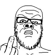 angry bald clothes frown glasses hair looking_at_you middle_finger nails soyjak stare stubble template variant:a24_slowburn_soyjak white_skin // 454x489 // 3.3KB