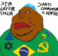 autism boylover_symbol brazil brown_skin clothes communism fat flag:brazil hammer_and_sickle hat joseph_stalin judaism kippah lips meximutt n._brio_da_zuera n.brio obese pedophile soyjak soyquoting star_of_david stubble text variant:meximutt // 540x515 // 330.5KB