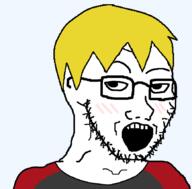 blush clothes glasses hair looking_up nate open_mouth pinejak soyteen stubble teeth variant:soyak yellow_hair // 866x854 // 132.7KB