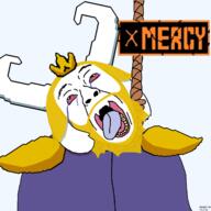 animal asgore_dreemurr beard bloodshot_eyes crown crying dead ear fangs furry goat hanging horn mercy meta:read_bottom_right rope soyjak suicide text tongue undertale variant:bernd video_game yellow_teeth // 1340x1340 // 240.8KB
