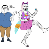 are_you_winning_son arm boomer cat_ear clothes ear full_body glasses hairy hand leg necklace nintendo nintendo_switch open_mouth pointing skirt soyjak stubble tail text tranny variant:soyak video_game // 2582x2203 // 1.8MB