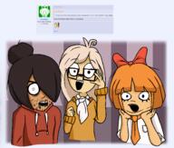 arm bowtie clothes coco_(ongezellig) drawn_background female glasses hair hand marker maya_(ongezellig) meta:nas mymy nu_trio ongezellig open_mouth orange_hair sweater variant:beastjak variant:burnsjak variant:kliksjak yellow_hair // 1859x1579 // 212.2KB