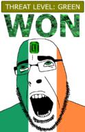 ahegao country emerald flag flag:ireland gem glasses green green_eyes hair ireland looking_up open_mouth schlog_color_event soyjak soyjak_blog stubble teeth text threat_level_green variant:cobson won // 721x1115 // 138.5KB