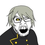 black_sclera clothes funamusea fungas_crocodile glasses hair one_eye open_mouth stubble uniform variant:feraljak white_background // 1500x1500 // 37.8KB