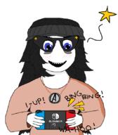 arm avengers beanie clothes edit female glasses hair holding_object nintendo nintendo_switch open_mouth playing smile soyjak third-party_edit variant:soytan video_game // 748x857 // 55.7KB