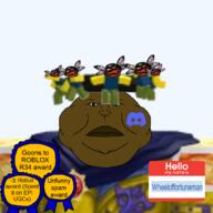 Wheeloffortuneman_(NameTranny) armor award black_skin brown_skin bug clothes crown discord discord_logo_facial_mark extremely_obese facial_mark falseflag fat fly gooner gooning hair head jartybug jartycuck jartyfly king nigger noise noob noobs obese propaganda red_sclera roblox royalty series:jartybug subvariant:chudjak_front subvariant:jartycuck subvariant:meximutt_front2 variant:chudjak video_game wing // 1024x1024 // 512.9KB