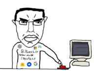 arm artificial_intelligence button chatgpt closed_mouth clothes computer deepmind facebook glasses google hand huggingface microsoft millions_must_die monitor open_ai soyjak subvariant:chudjak_front text tshirt variant:chudjak // 867x681 // 163.7KB