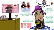 Abbie Warrior-Z(user) amerimutt artist:jimbo beard big_nose brown_skin buck_teeth clothes desk eyebrows facial_mark fpe gooner gooning greentext gringoslayer1488_(namefag) hat heart holding_object holding_phone imperator_(user) israel jar jartycuck jeet jimbo_(namefag) joel_(user) judaism kippah map_(pedophile) masturbation monitor mpreg open_mouth pedophile phone poop pregnant quebec schlog stink_lines thought_bubble variant:parrotjak white_background yellow_sclera yellow_teeth // 1920x1080 // 750.6KB