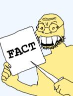 asian fact full_body glasses half_open_mouth holding_object knife sign soyjak stubble teeth variant:soykio_kid yellow_skin // 989x1293 // 20.6KB