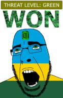 ahegao country emerald flag flag:rwanda gem glasses green green_eyes hair looking_up open_mouth rwanda schlog_color_event soyjak soyjak_blog stubble teeth text threat_level_green variant:cobson won // 721x1115 // 141.2KB