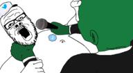 4chan abby_choke animal anonymous bird blue_checkmark cap clothes ear full_body glasses green_skin hat holding_object microphone mustache nipple open_mouth soyjak strangling stubble the_last_of_us twitter variant:a24_slowburn_soyjak wing // 1245x678 // 161.4KB