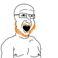 arm glasses gynaecomastia large_nose open_mouth orange_hair soyjak stubble variant:unknown // 1280x1280 // 67.8KB