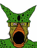 cell_(dragon_ball) dragon_ball dragon_ball_z glasses horn open_mouth soyjak stubble variant:markiplier_soyjak // 700x900 // 42.0KB