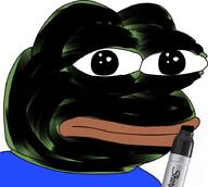 amphibian black_face black_marker blue_shirt frog marker nas:pepe painted_skin pepe_the_frog sharpie // 716x643 // 36.9KB