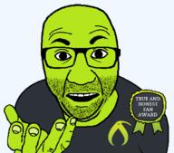 artist:bucephalus_(kiwi_farms) clothes glasses green_skin hand kiwifarms looking_at_you open_mouth perro_hold series:kiwiperros soyjak stubble subvariant template transparent_background tshirt variant:el_perro_rabioso // 820x720 // 39.0KB