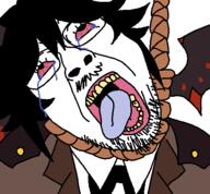 bloodshot_eyes clothes crying funamusea glasses hair hanging horn open_mouth rope satanick stubble tranny variant:bernd white_background wing // 450x417 // 17.2KB