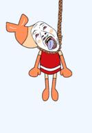 ack arm artist:juaco blush cartoon clothes crying dandy's_world eyebrows hanging hat leg mustache open_mouth rope shrimp shrimpo_(dandy's_world) variant:bernd // 1400x2000 // 105.2KB