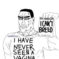 blackpill clothes ear glasses hair hand holding_object i_can't_breed looksmax muscular_male subvariant:perceptive_chud text tshirt variant:chudjak virgin // 680x680 // 109.7KB