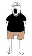 arm clothes full_body glasses leg open_mouth short soyjak stubble tshirt variant:gapejak // 580x1020 // 58.1KB
